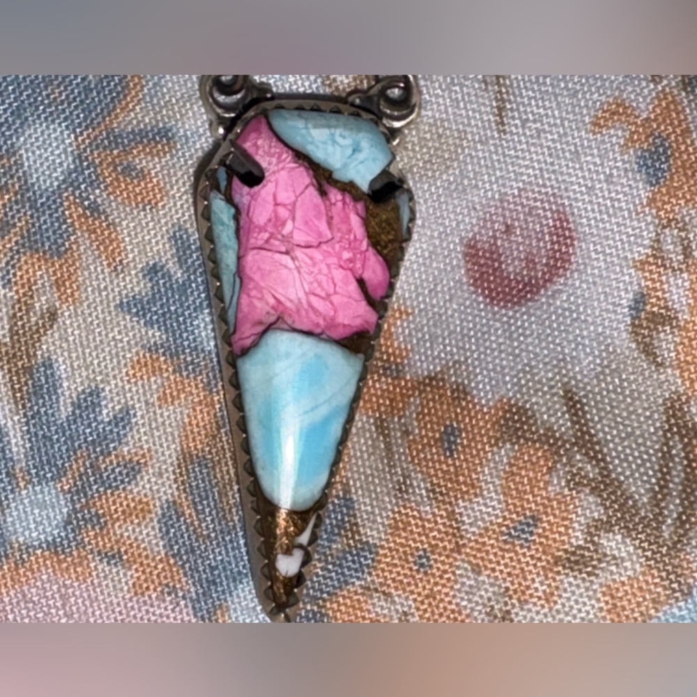 KINGMAN TURQUOISE Cotton Candy Pendant 925 STERLING SILVER NWOT READ DESCRIPTION